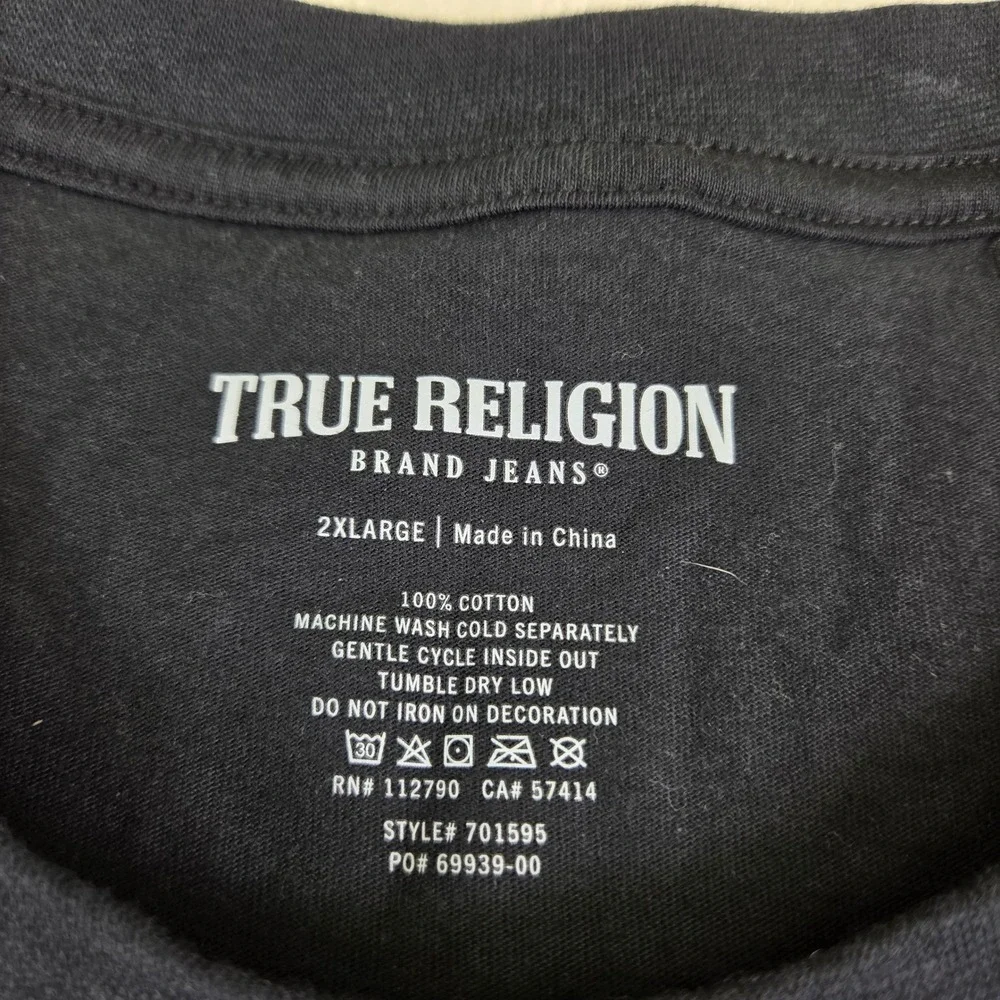 True Religion Mens Jet Black FFTS Circ Graphic T-Shirt Red Foil Logo 701595 XXL